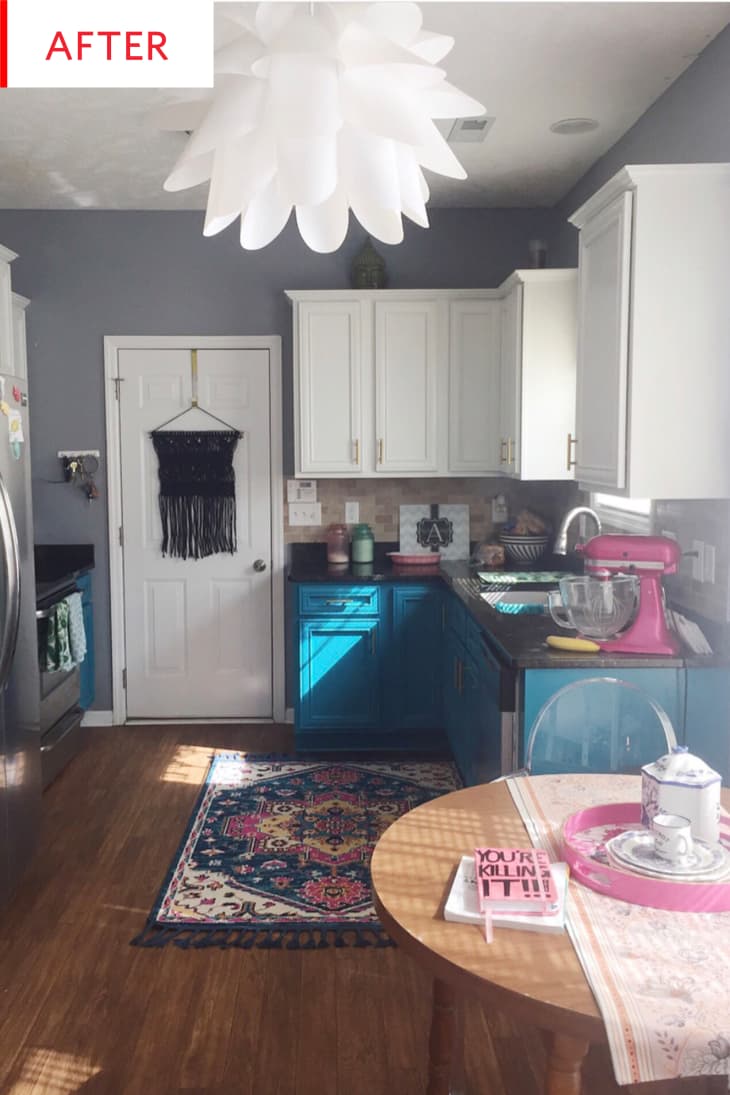 Colorful Kitchen Before And After Blue Painted Cabinets | Apartment Therapy