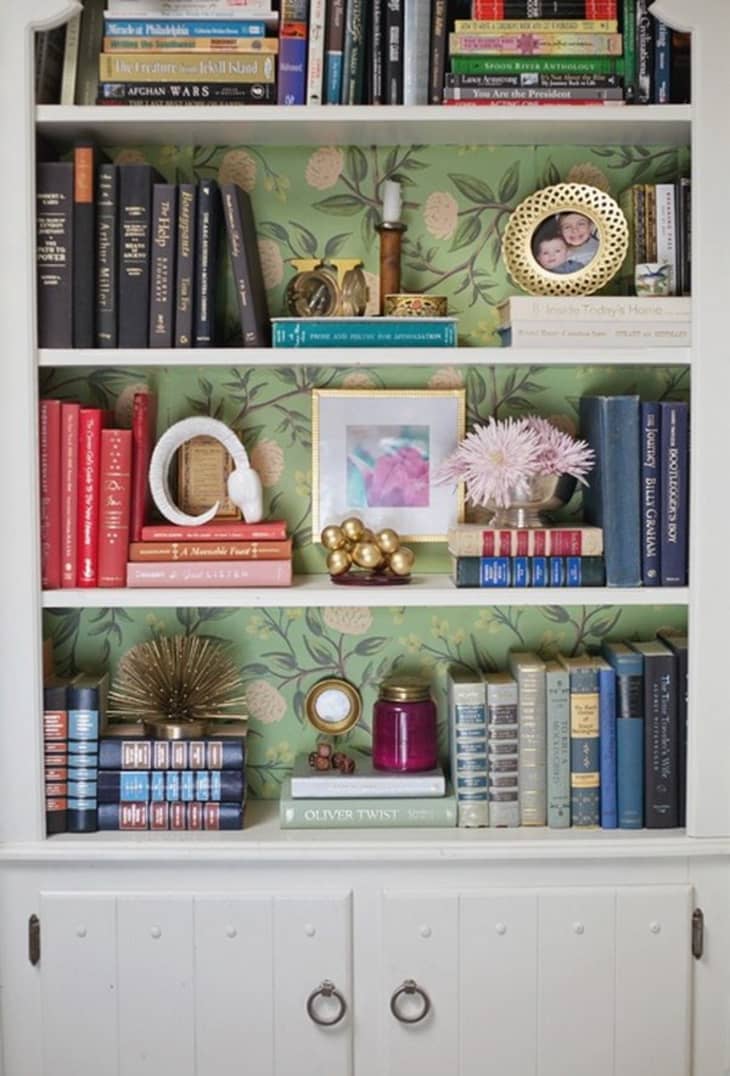 Add Wallpaper to Your Bookcase for an Instant Style Upgrade Apartment