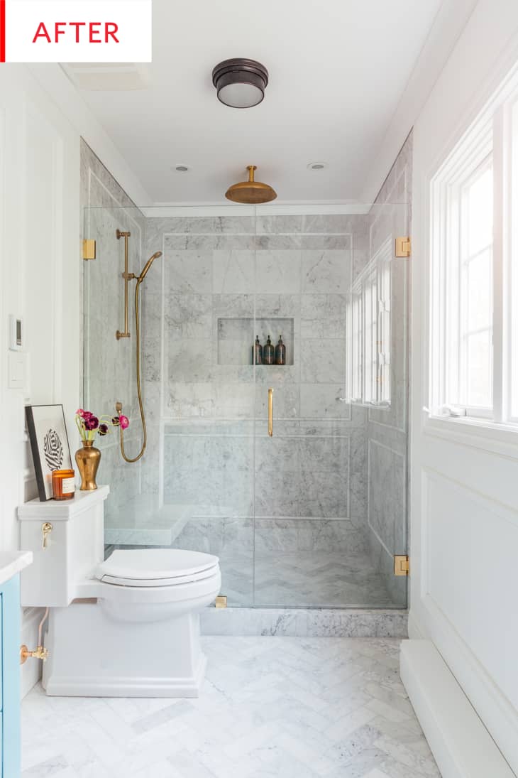 Heated Marble Bathroom Herringbone Floor Tile Photos | Apartment Therapy