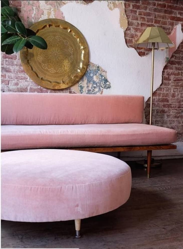 Vintage pink deals velvet couch