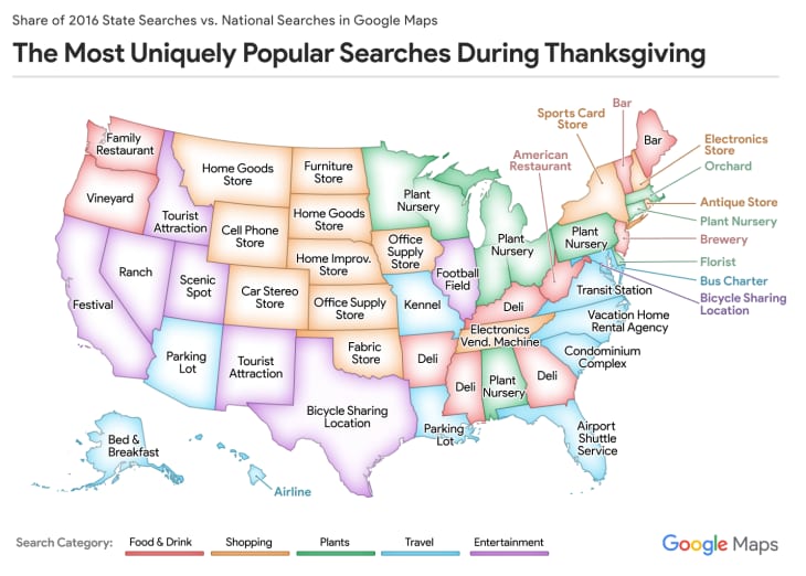 Thanksgiving Traffic Top Google Searches By State 2017 | Apartment Therapy