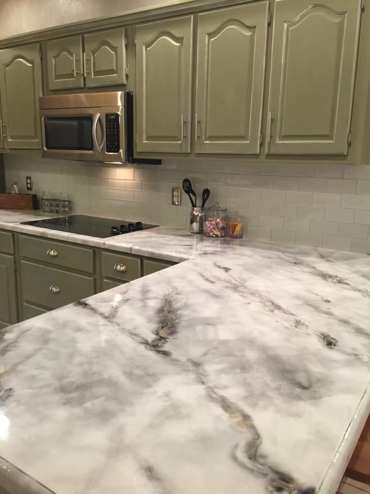 Faux Marble Epoxy Kitchen Countertops Makeover | Apartment Therapy
