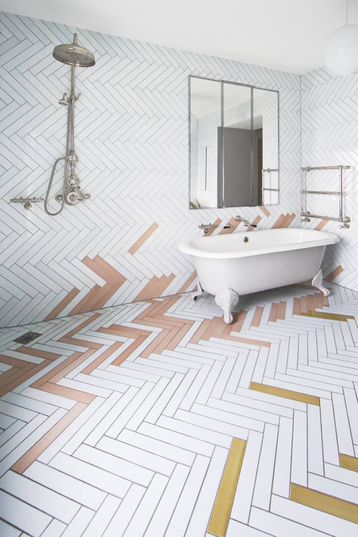 Herringbone Tiles Bathroom Flooring Ideas Apartment Therapy 