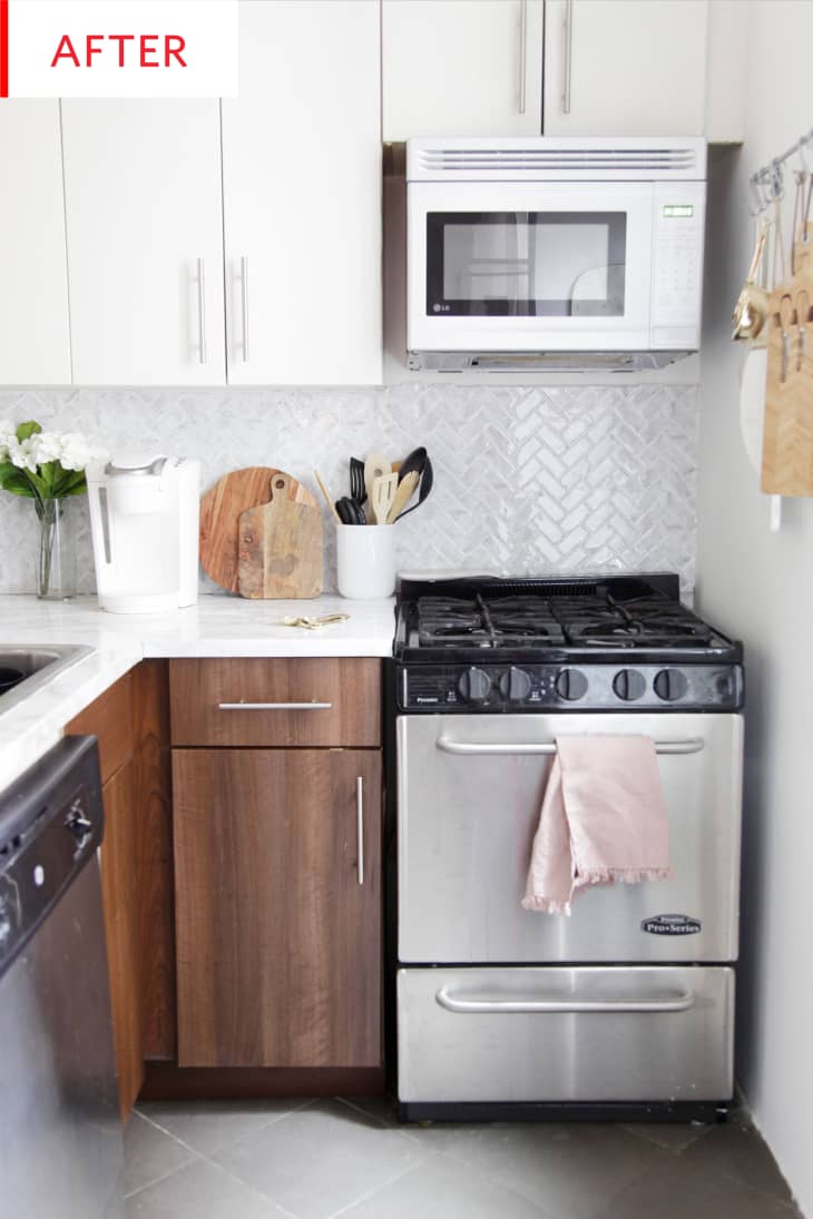 Herringbone Peel and Stick Backsplash Project Photos Apartment Therapy