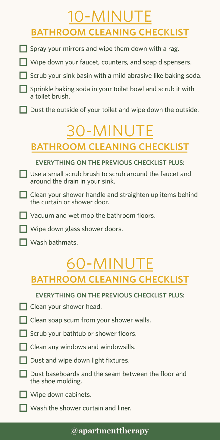 Bathroom Cleaning Checklists For 10 Minutes 30 Minutes Or 1 Hour Apartment Therapy