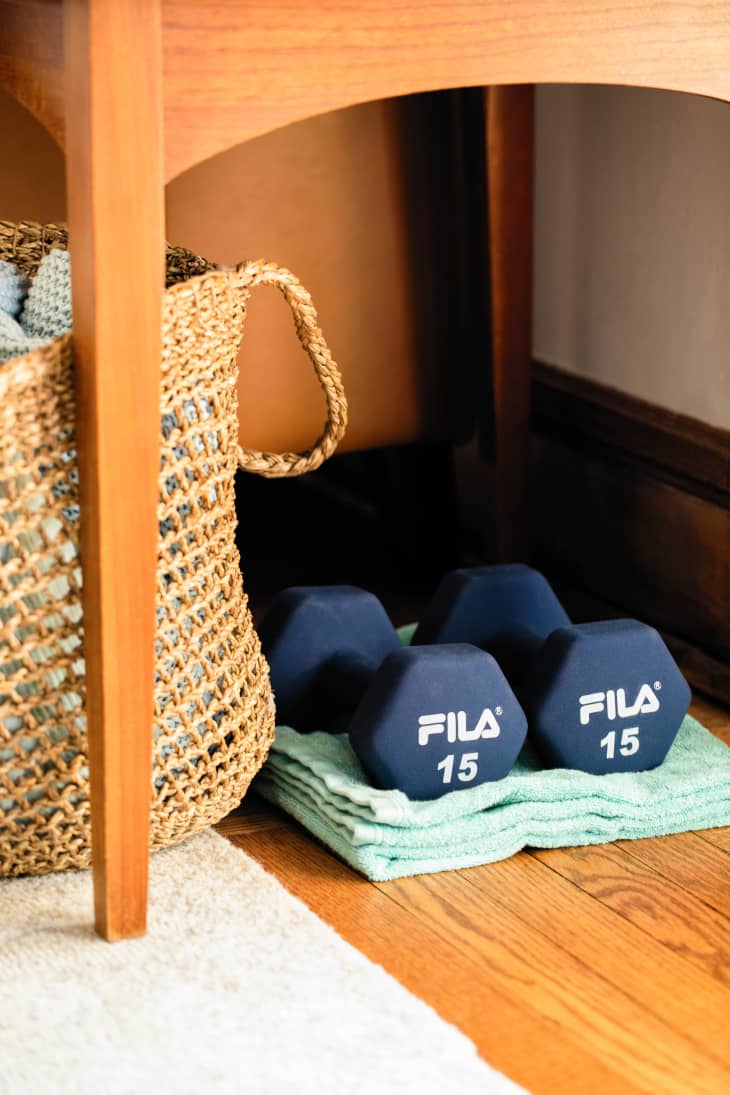 AtHome Workout Tips Dumbbell Storage Hack Apartment Therapy