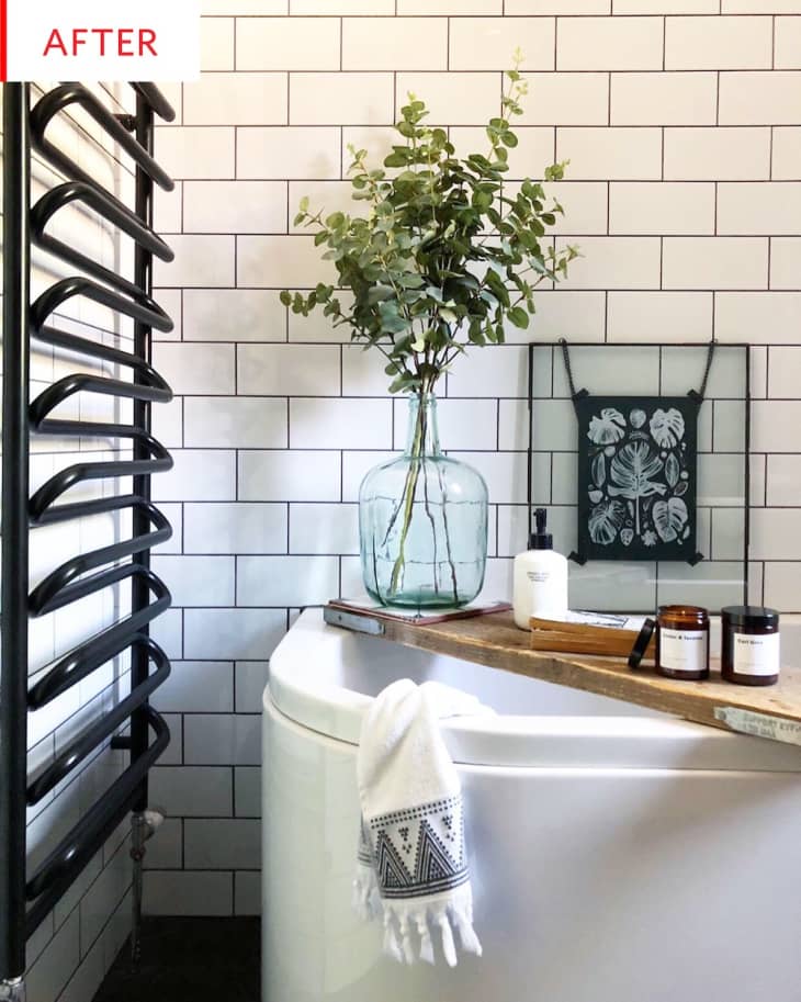 Before and After An Aging Blue Bathroom Gets a Modern Monochrome Revamp Apartment Therapy