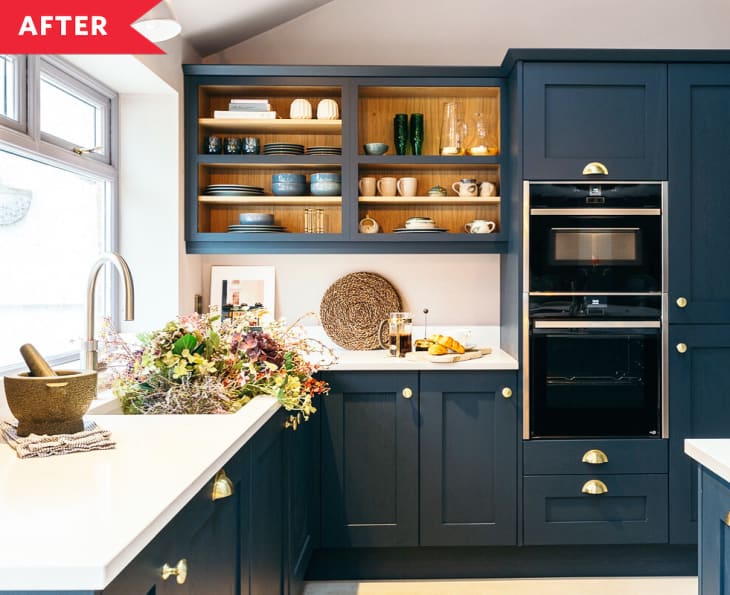 Blue Kitchen Cabinet Makeover - Blue Painted Cabinet Kitchen Renovation ...