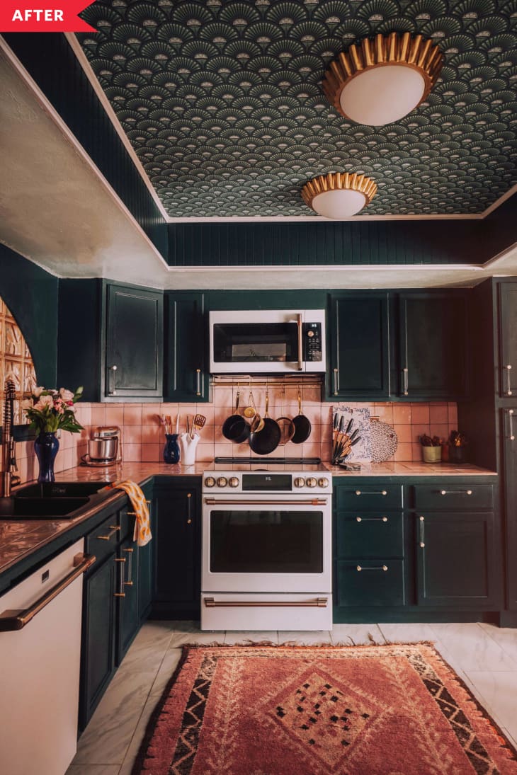 Kitchen with Wallpapered Ceiling Makeover Inspiration The Kitchn