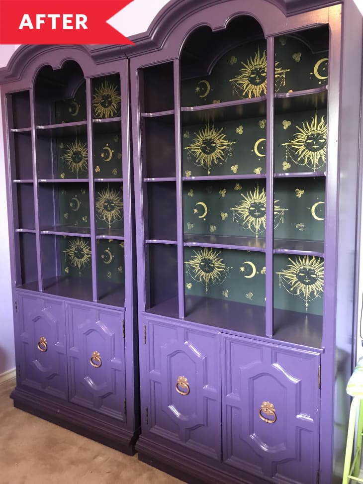 BudgetFriendly Bookcase Redo Purple Bookcase Redo Idea Apartment Therapy