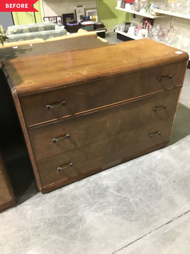Navy and Wood Tone Dresser Redo - Vintage Dresser Before and After ...