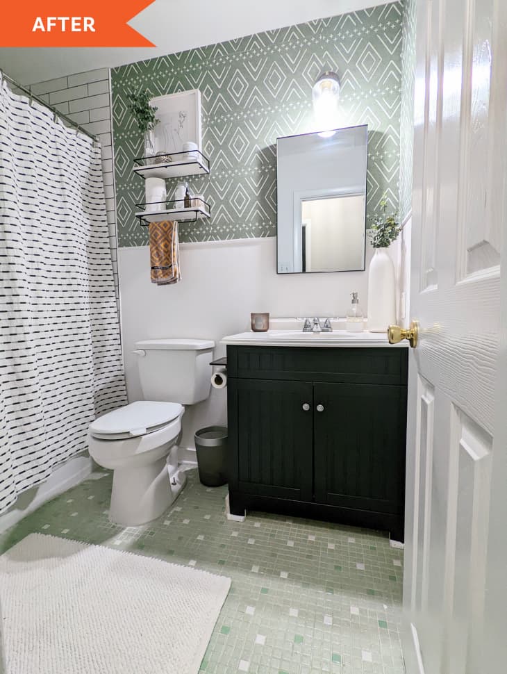 $800 Green, Black, and White Bathroom Redo - Apartment Therapy ...