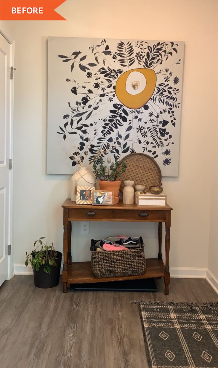 DIY Stencil Wall Entryway Redo Before and After Photos Apartment