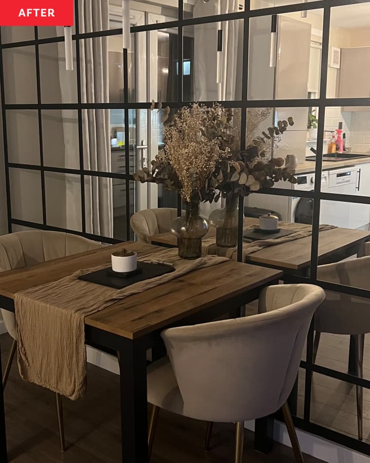 IKEA Hack Mirrored Dining Room Wall Before and After Apartment