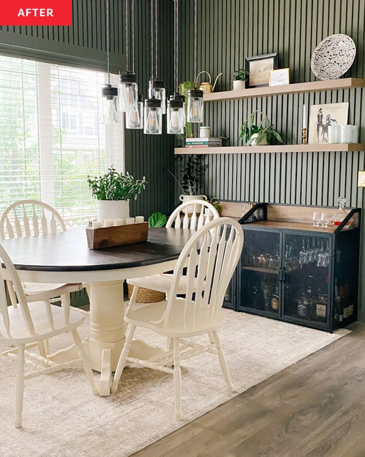 Dramatic Green Dining Room Redo with Slat Wall Before and After