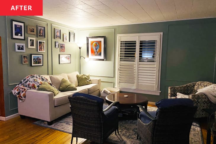 Green Sitting Room Redo with DIY Moulding - Before and After Photos ...