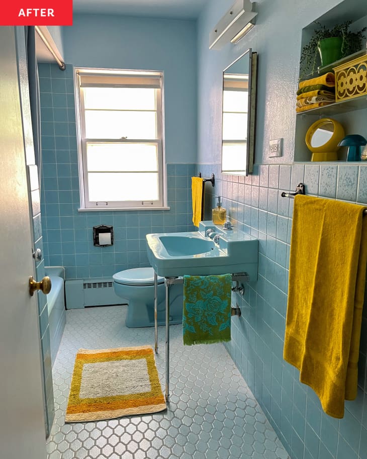 500 Blue Retro Bathroom Redo Before and After Photos Apartment Therapy