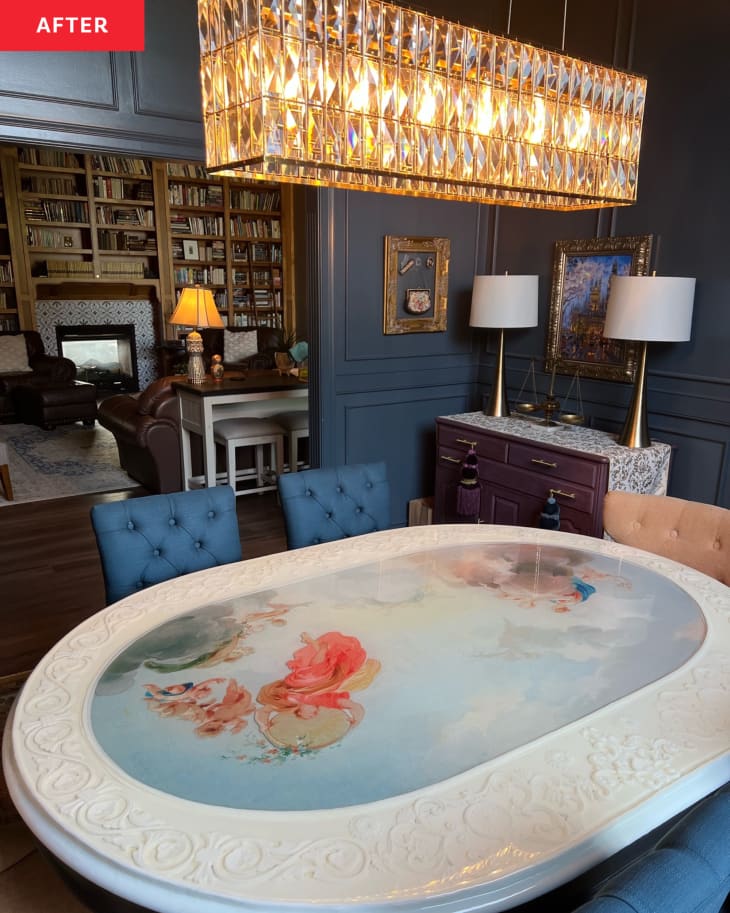 Custom Painted Artwork Dining Table Redo Before and After Photos