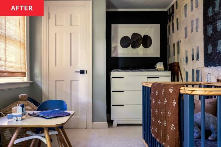 Blue Nursery Makeover with Mural - Before & After Photos | Cubby