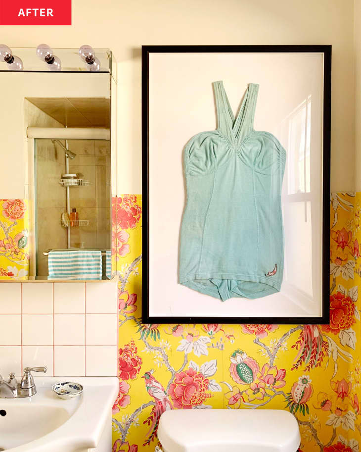 Pink and Yellow Rental Bathroom Redo Before and After Photos