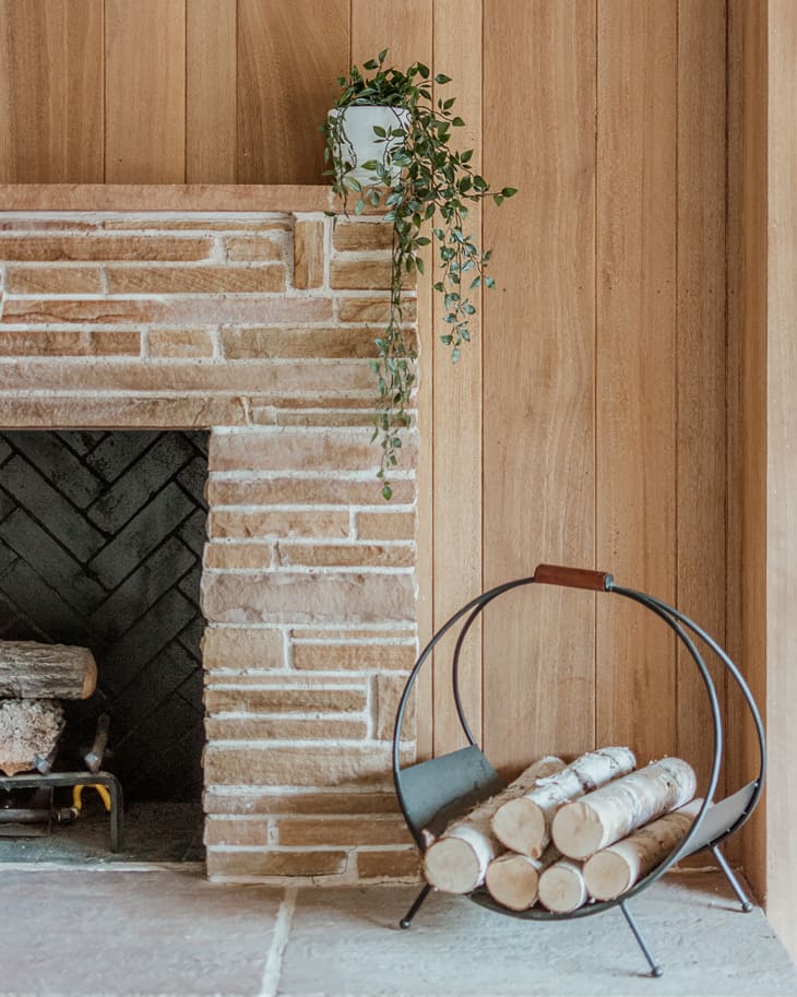 A $700 Fireplace Makeover Restores Mid-Century Wood Paneling ...