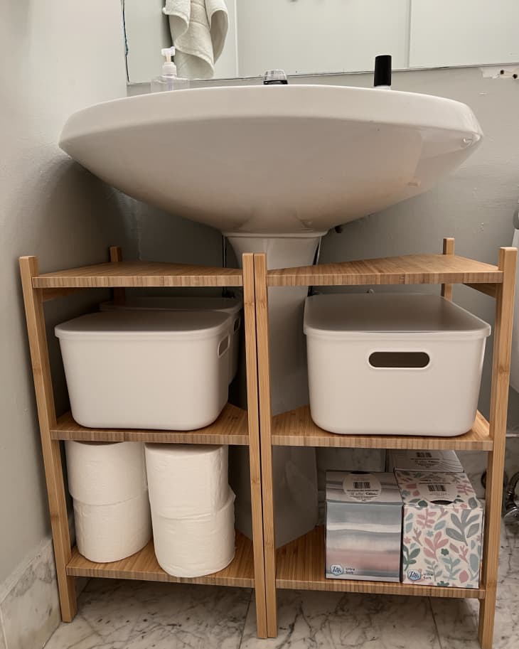 IKEA s RAGRUND Shelf Solves Pedestal Sink Storage Issues Apartment Therapy