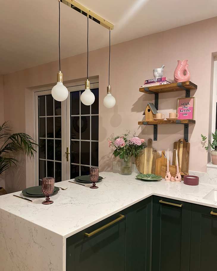 A Dated Kitchen Gets the Most Glam Pink and Green Makeover | Apartment ...