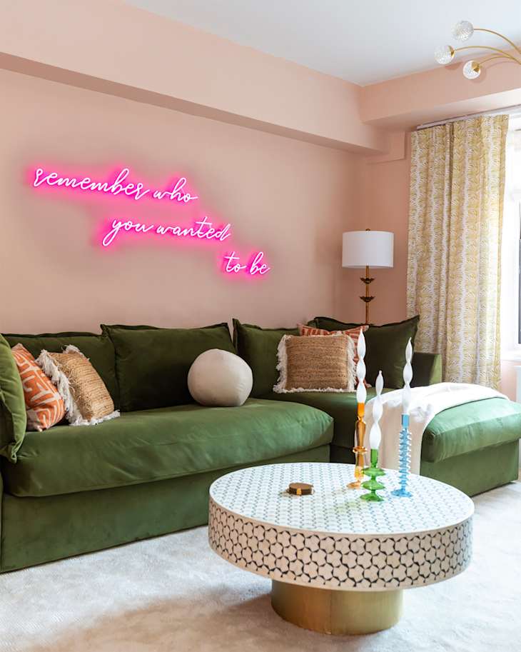 Picture of See a Broadway Performer Pink Living Room Makeover | Apartment Therapy