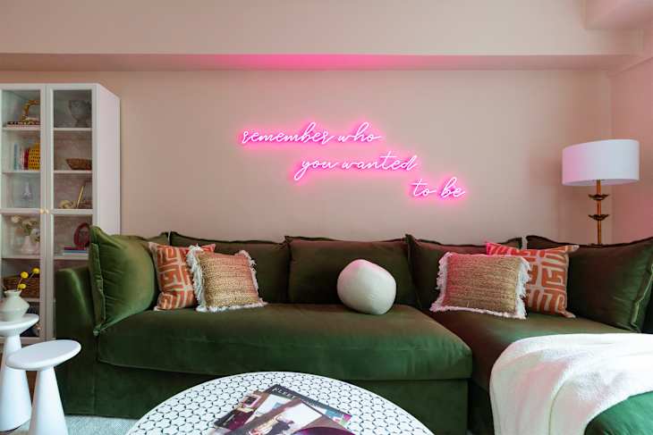Picture of See a Broadway Performer Pink Living Room Makeover | Apartment Therapy