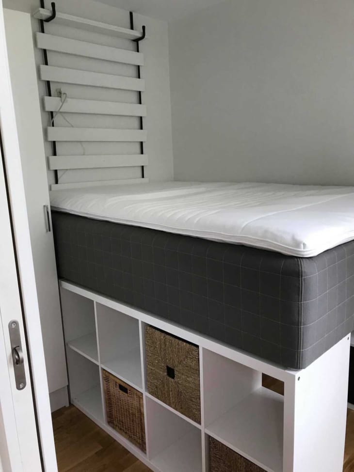 Diy double bed frame with outlet storage