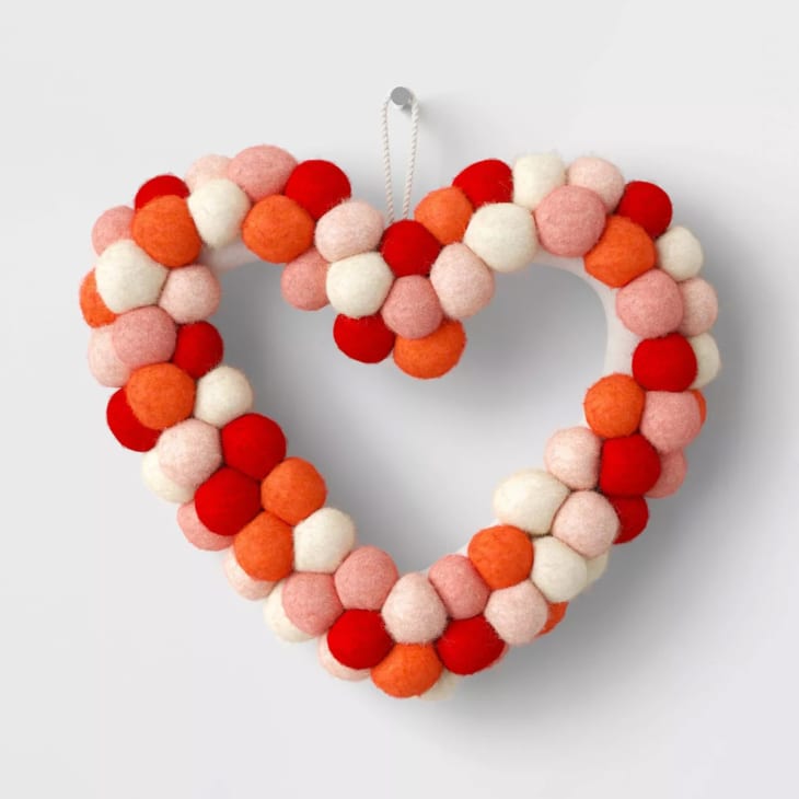 Target Is Selling a $15 Heart-Shaped Pom Pom Wreath | Apartment Therapy