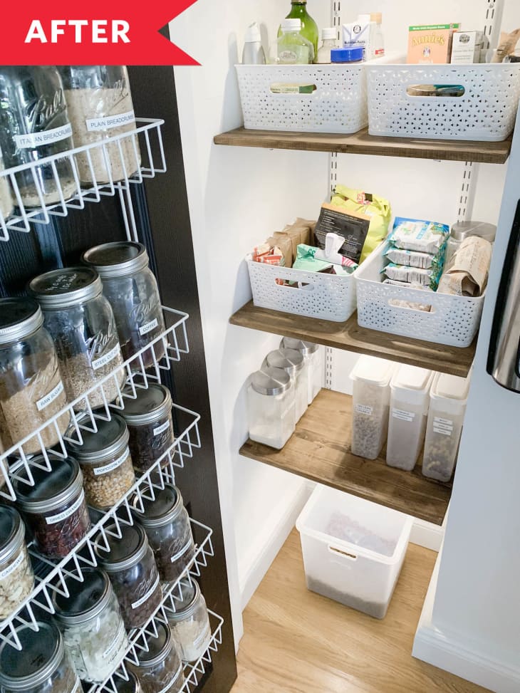Before and After An Organized Pantry with the Door Painted Black