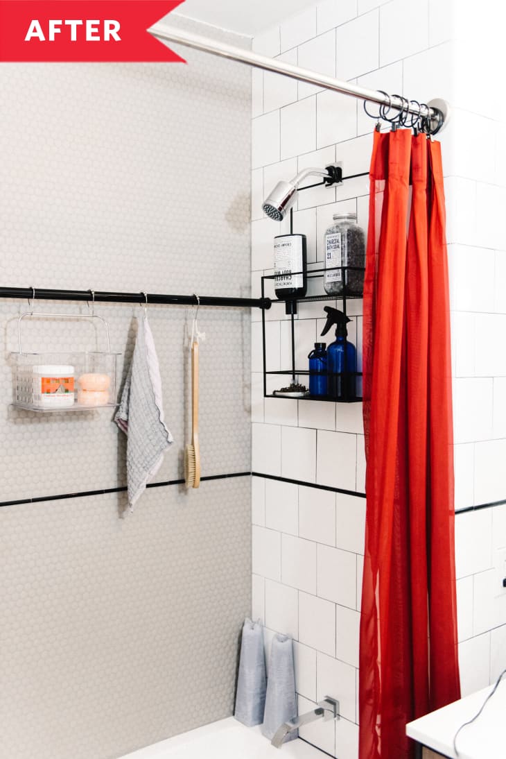 Try This Easy Tension Rod Shower Storage Solution Cubby