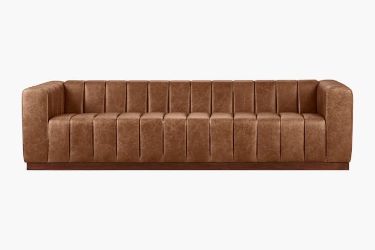 Forte channeled saddle leather extra large sofa deals
