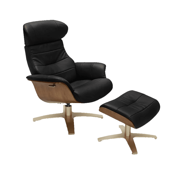 Product Image: Annaldo Leather Swivel Chair & Ottoman Set in Midnight