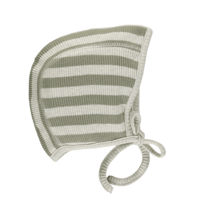 Bebe Organic Striped Green Bonnet at Maisonette