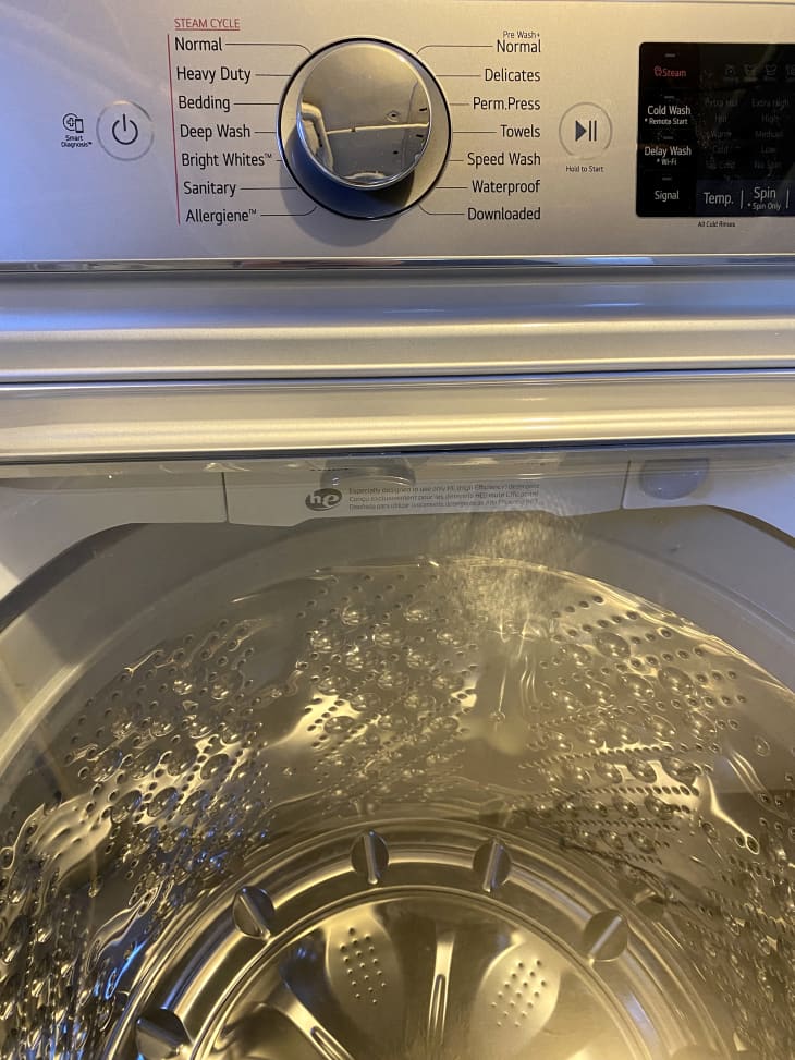 LG washing machine interior and controls