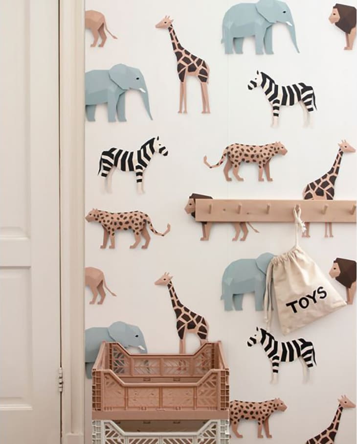 Product photo of Studio Ditte 3D wallpaper with giraffes, elephants, zebras, leopards