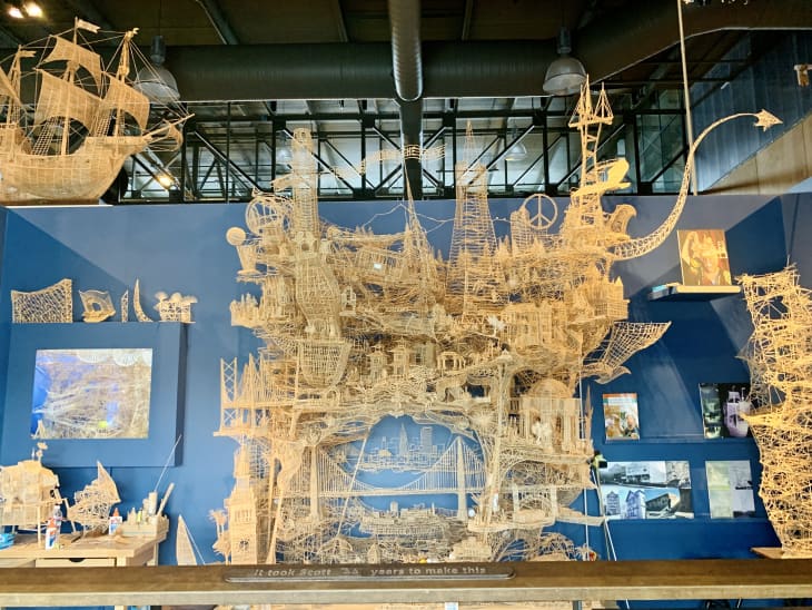 Display at the Exploratorium in San Francisco. Whimsical sculpture of ships and bridges