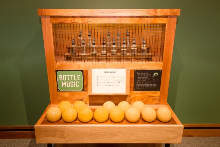 Display of interactive exhibit, Bottle Music, at The Montshire Museum of Science