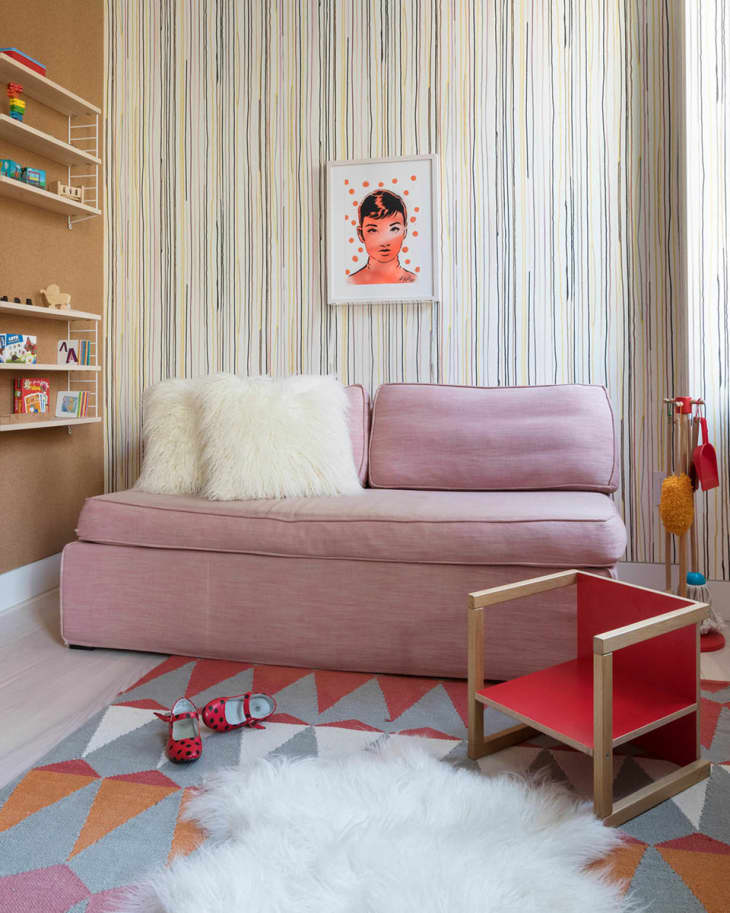 Flatiron apartment playroom: sofa and chairs