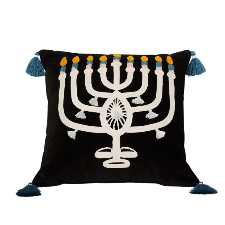 Product Image: Embroidered Velvet Menorah Square Throw Pillow with Tassels Navy - Opalhouse™ designed with Jungalow™