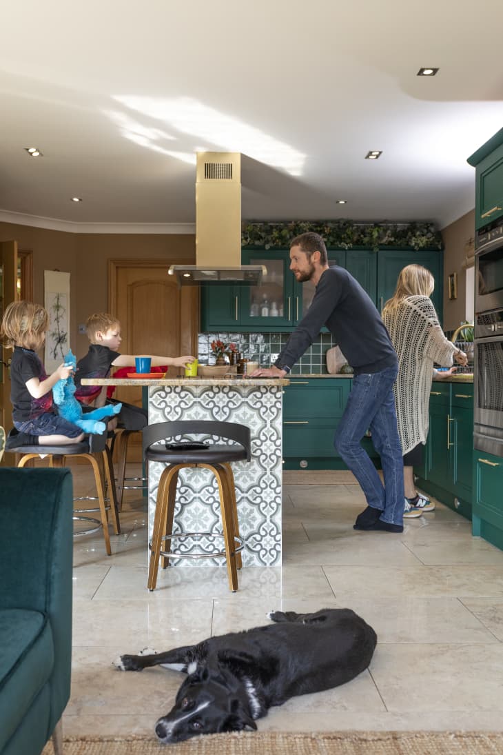 Emma Forrest and family in their kitchen
