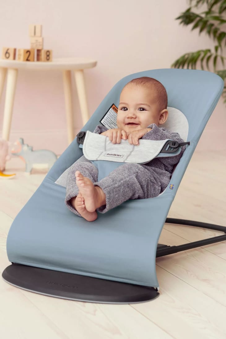 Baby in light blue BabyBjorn balance soft bouncer - product image