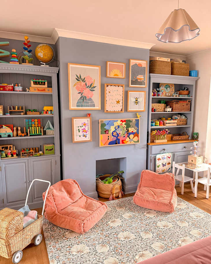 Rainbow Mural Transforms Carpeted Dining Room into Vibrant Kids Playroom