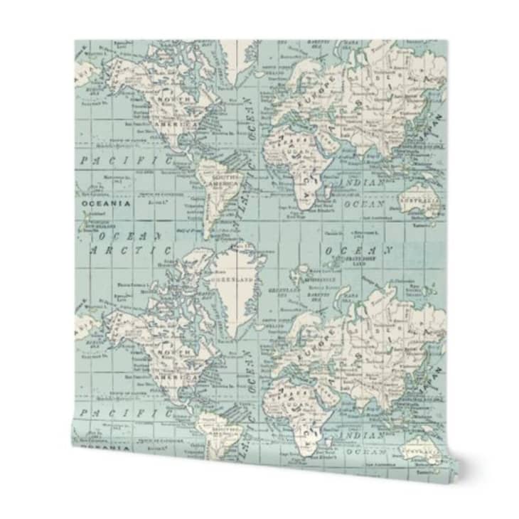 Spoonflower’s Soft Blue and Cream Map Wallpaper at Spoonflower