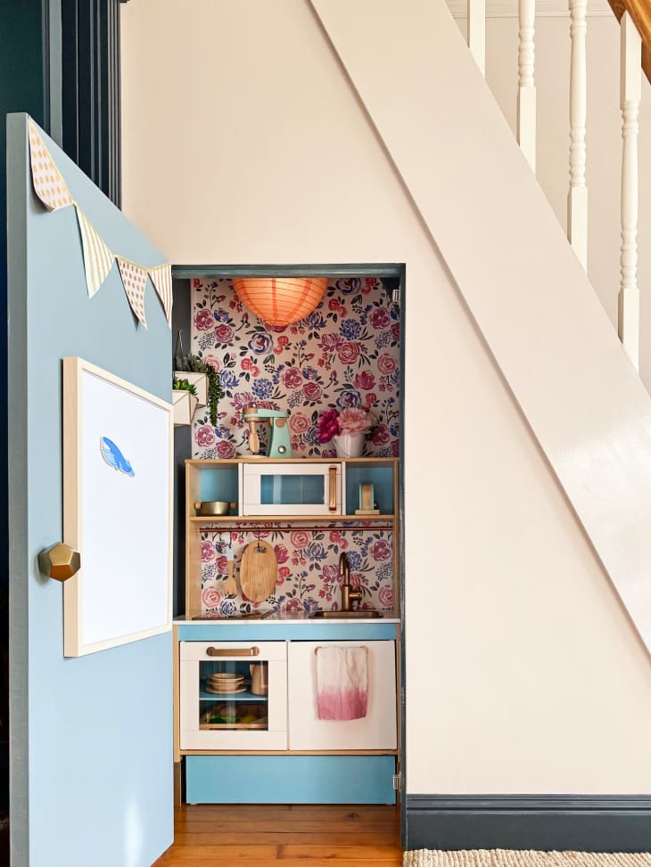 Wallpapered Play Kitchen