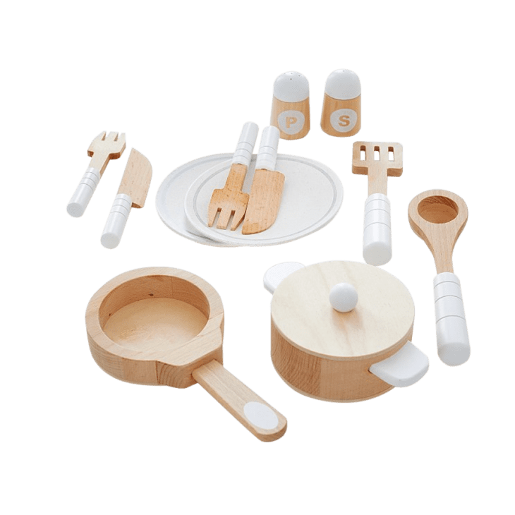 Wooden play kitchen utensils 2025