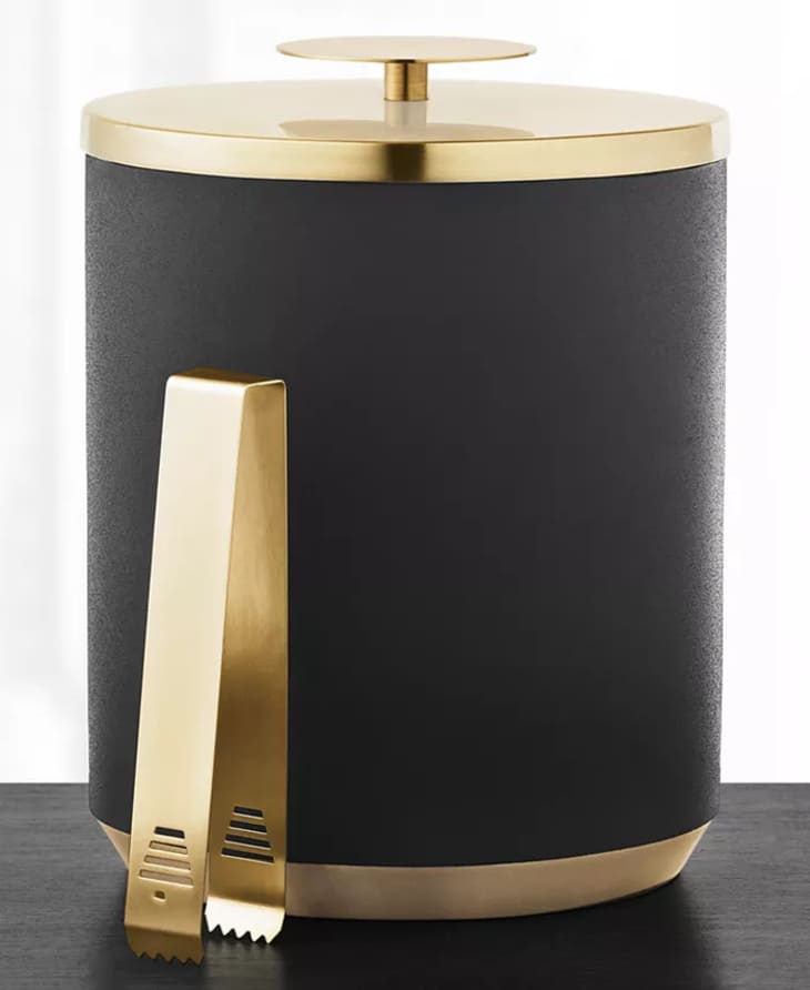 Black & Gold Ice Bucket with Tongs at Macy’s