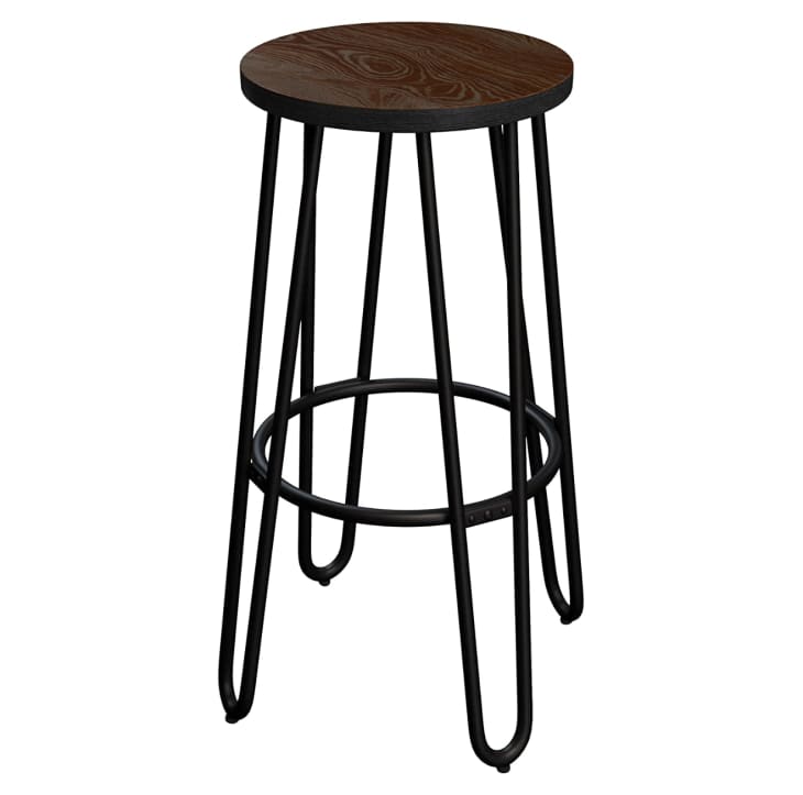 wooden and black steel hairpin bar stool